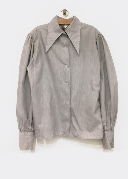 Grey Vintage Blouse Puff Mutton Sleeve Pointed Collar – Jimmy Buffalo